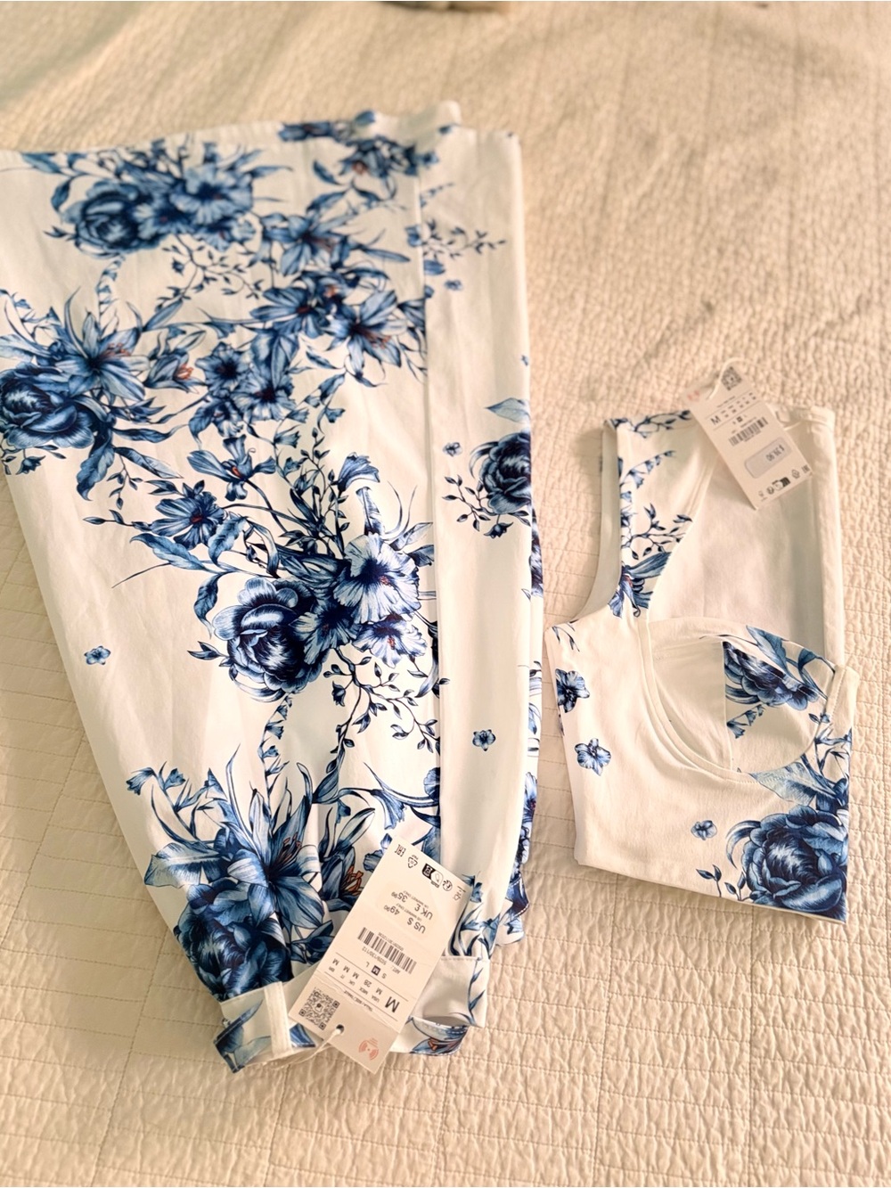 Zara White & Blue Floral Two-Piece Midi Dress & crop top - Picture 3 of 7